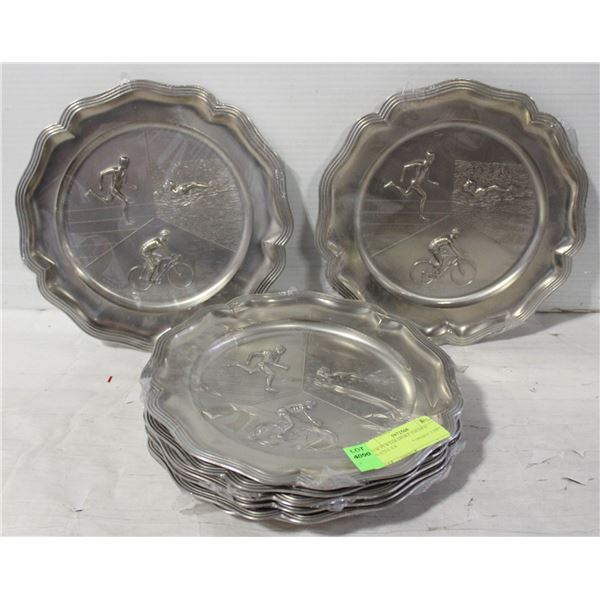 NEW PEWTER SPORT THEMED PLATES X 8