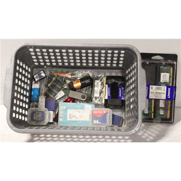 BIN OF SD CARDS AND RAM & USB STICKS