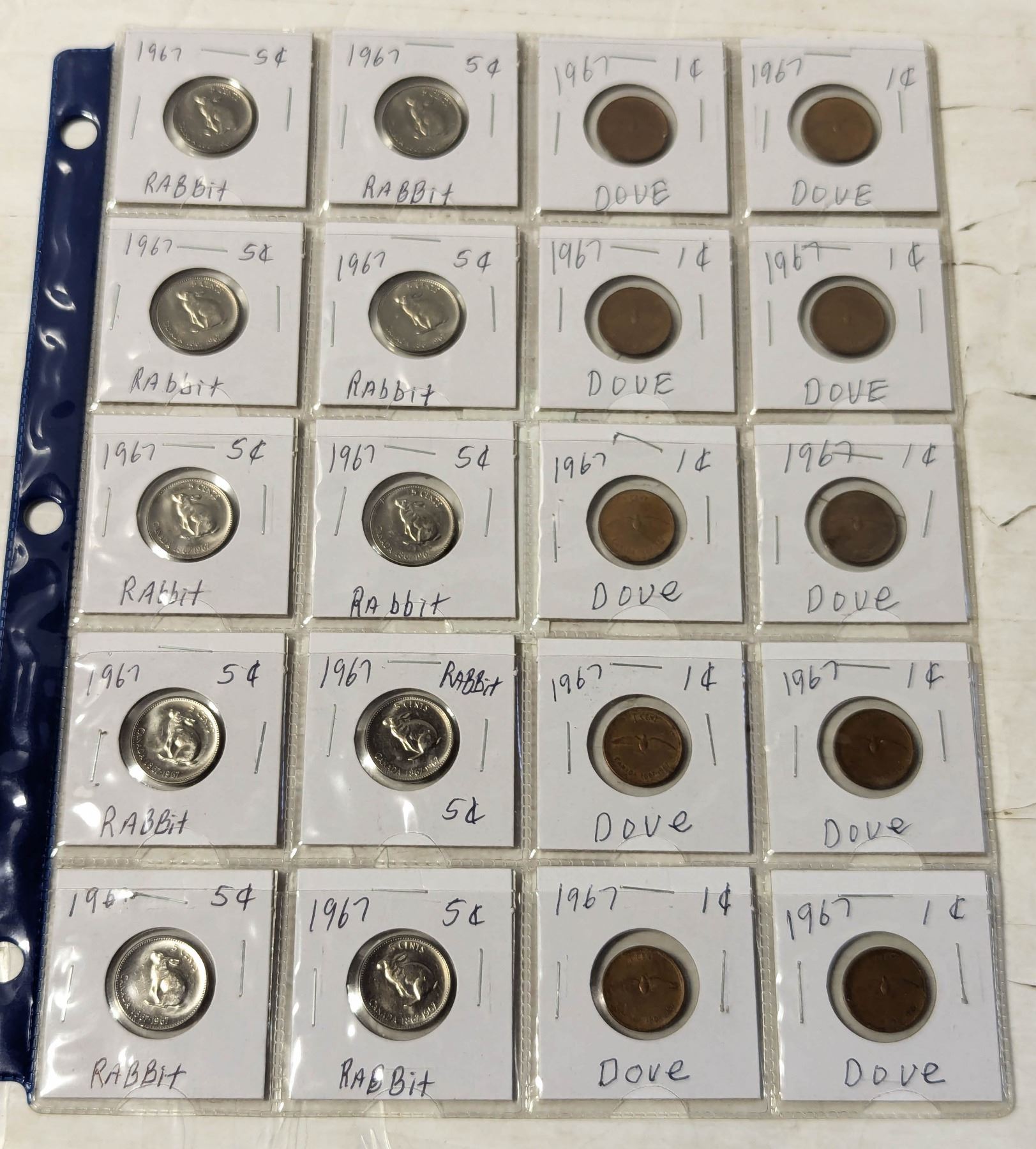 10X 1967 RABBIT NICKELS & 10 1967 DOVE PENNIES