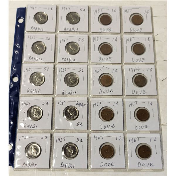 10X 1967 RABBIT NICKELS & 10 1967 DOVE PENNIES