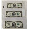Image 1 : 3 CONSECUTIVE US $2 NOTES