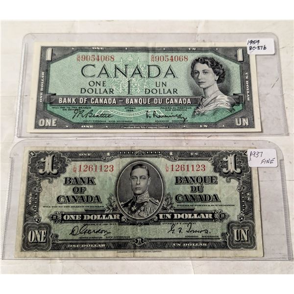 1954 AND 1937 ONE DOLLAR BILLS