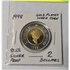 Image 1 : 1998 92.5% SILVER 2 DOLLARS W/GOLD PLATED INNER