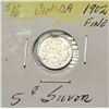 Image 1 : 6)  CANADIAN 5 CENT 1902 NICKEL 92.5% SILVER