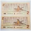 Image 2 : 2)  LOT OF 2 CANADIAN $2.00 BANKNOTES
