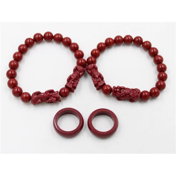 2 FENG SHUI BRACELETS & 2 RINGS - ESTATE