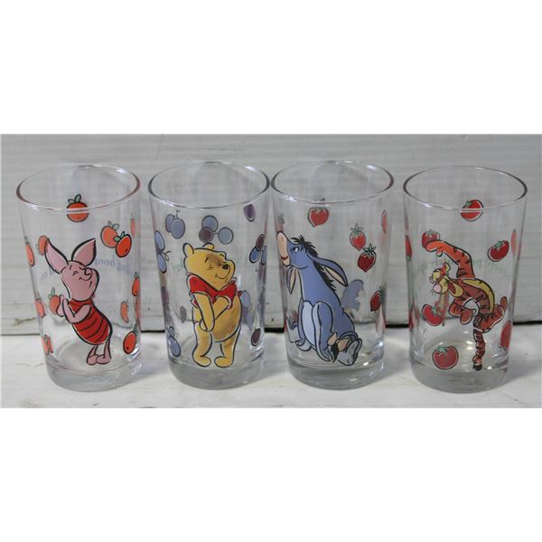 4 VINTAGE WINNIE THE POOH GLASSES