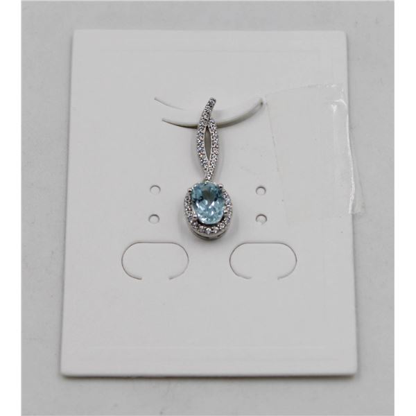 #19-SKY BLUE TOPAZ & CZ GEMSTONE PENDANT
