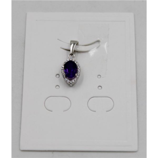 #88-UNHEATED  AMETHYST & CZ GEMSTONE PENDANT