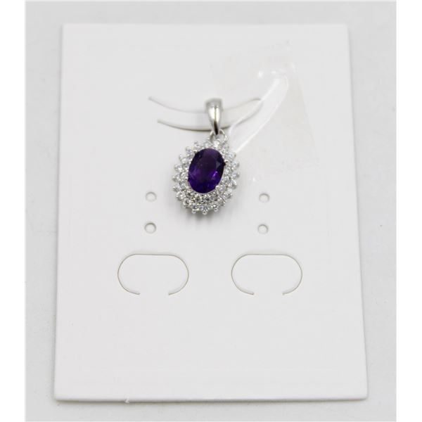 #83-UNHEATED  AMETHYST & CZ GEMSTONE PENDANT