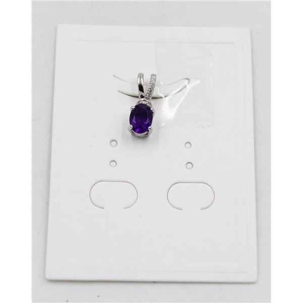 #80-UNHEATED  AMETHYST & CZ GEMSTONE PENDANT