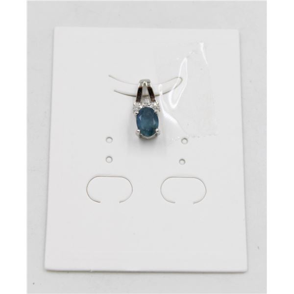 #24-HEATED BLUE SAPPHIRE  & CZ GEMSTONE PENDANT
