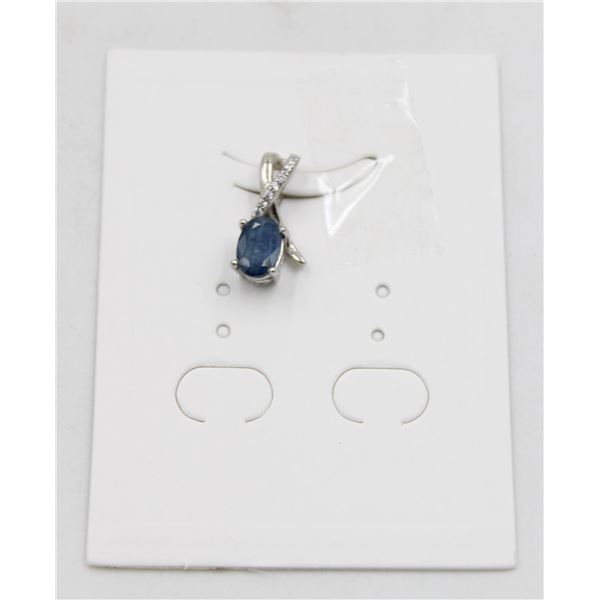 #28-HEATED BLUE SAPPHIRE  & CZ GEMSTONE PENDANT