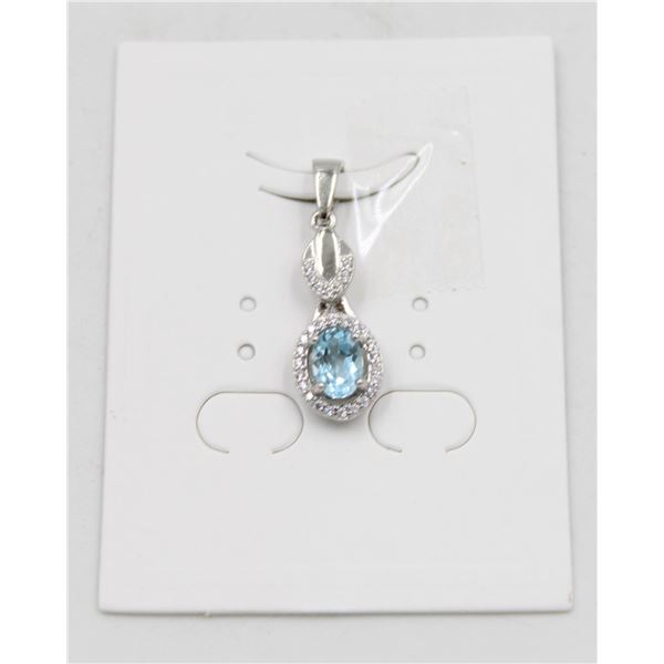 #15-SKY BLUE TOPAZ & CZ GEMSTONE PENDANT