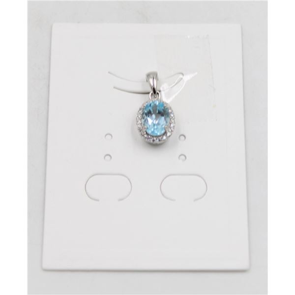 #21-SKY BLUE TOPAZ & CZ GEMSTONE PENDANT