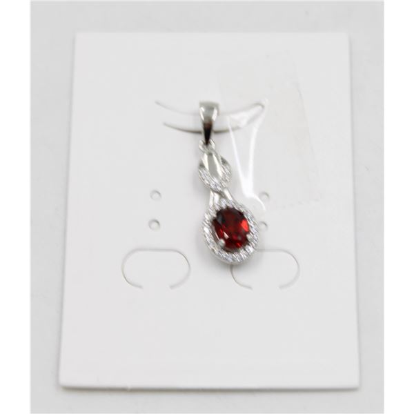 #93-UNHEATED  RED GARNET  & CZ GEMSTONE PENDANT