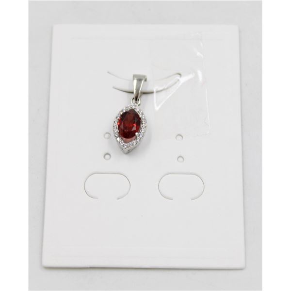 #100-UNHEATED  RED GARNET  & CZ GEMSTONE PENDANT
