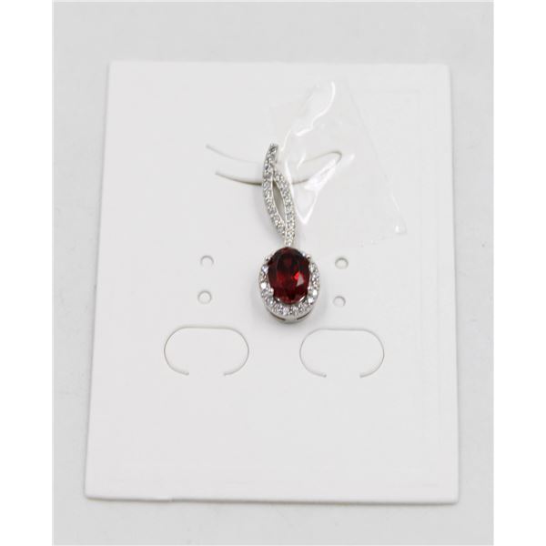 #105-UNHEATED  RED GARNET  & CZ GEMSTONE PENDANT