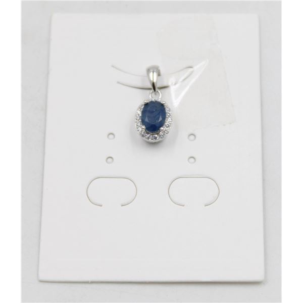 #32-HEATED BLUE SAPPHIRE  & CZ GEMSTONE PENDANT