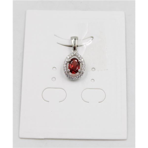 #112-UNHEATED  RED GARNET  & CZ GEMSTONE PENDANT