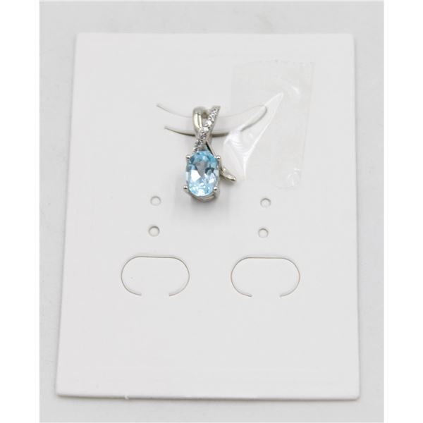 #11-SKY BLUE TOPAZ & CZ GEMSTONE PENDANT