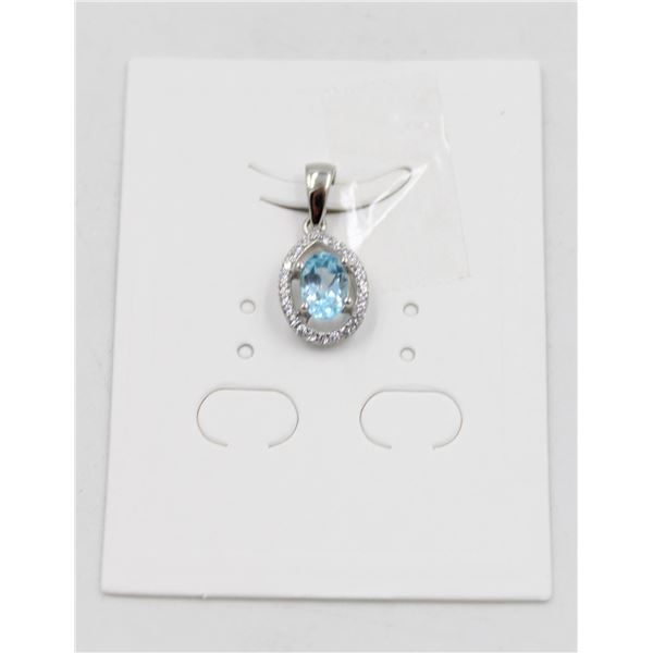 #06-SKY BLUE TOPAZ & CZ GEMSTONE PENDANT