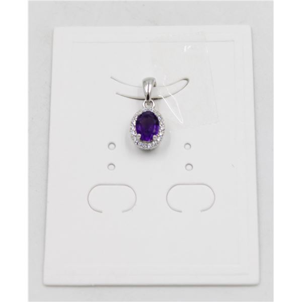 #69-UNHEATED  AMETHYST & CZ GEMSTONE PENDANT