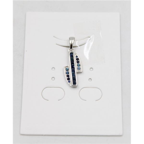 #37-HEATED BLUE SAPPHIRE  & CZ GEMSTONE PENDANT