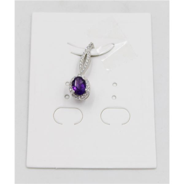 #72-UNHEATED  AMETHYST & CZ GEMSTONE PENDANT