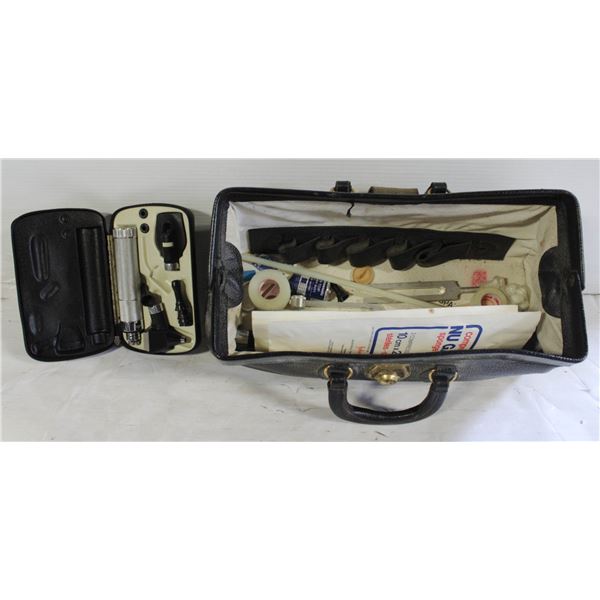 LEATHER DOCTOR'S BAG WITH MED EQUIPMENT
