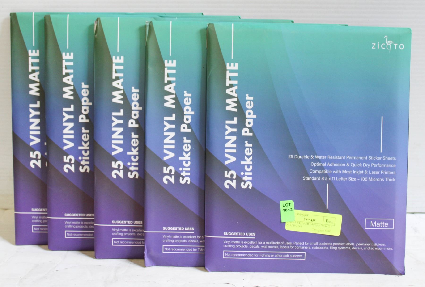 5 PACKS STICKER PAPER - NEW (25 EACH PACK)