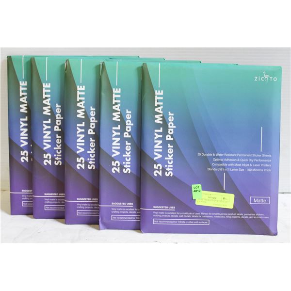 5 PACKS STICKER PAPER - NEW (25 EACH PACK)