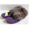Image 1 : SIZE 8 PURPLE LEATHER MOCCASINS BEADED FUR