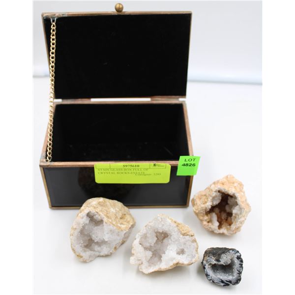 STAIN GLASS BOX FULL OF CRYSTAL ROCKS-ESTATE