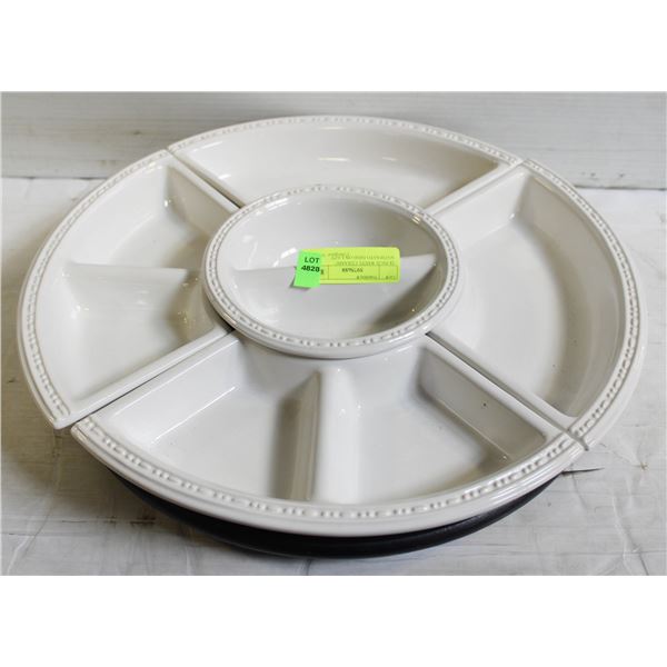 14 INCH WHITE CERAMIC ANTIPASTO DISH ON LAZY