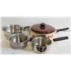 Image 1 : 4 COOKING POTS, STAINLESS STEEL AND ENAMEL