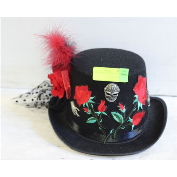 RED ROSE SKULL TOP HAT-ESTATE