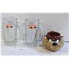 Image 1 : VINTAGE LARGE A&W GLASS MUGS & TAZ MUG TOGETHER