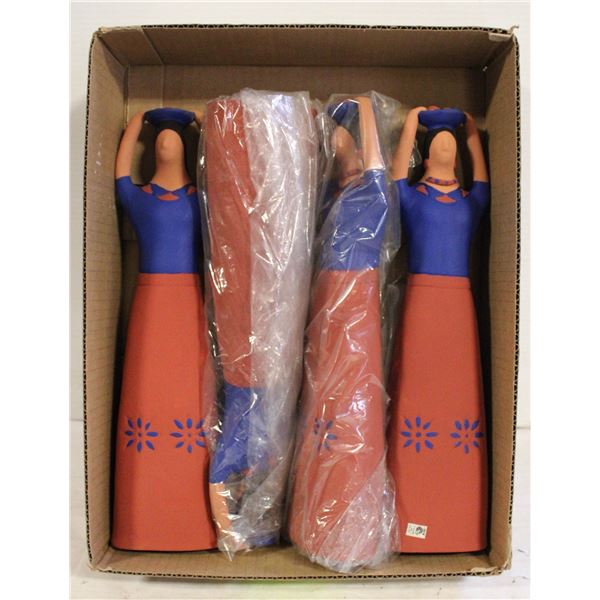 LOT OF 4 NEW STYLIZED LATINO WOMEN POTTERY