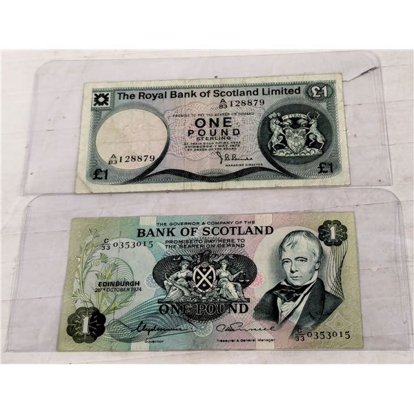 x2 1974/75 BANK OF SCOTLAND 1 POUND NOTES,