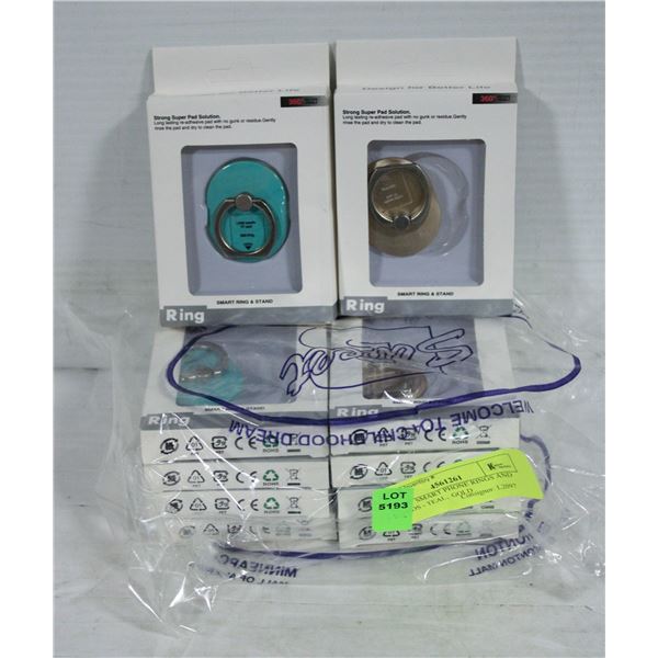 10 NEW SMART PHONE RINGS AND STANDS - TEAL,  GOLD
