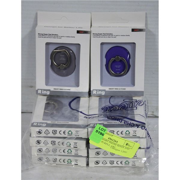 10 NEW SMART PHONE RINGS AND STANDS - PURPLE, GRE