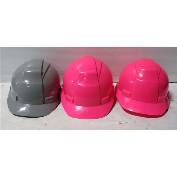 3 HARD HATS - 2 PINK & 1 GREY