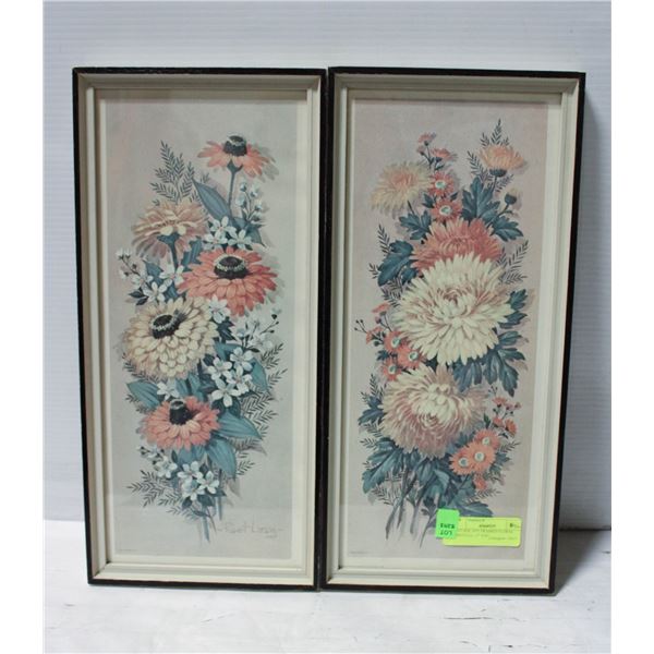 VINTAGE 1971 FRAMED FLORAL PRINTS (2)- 17" X 8"