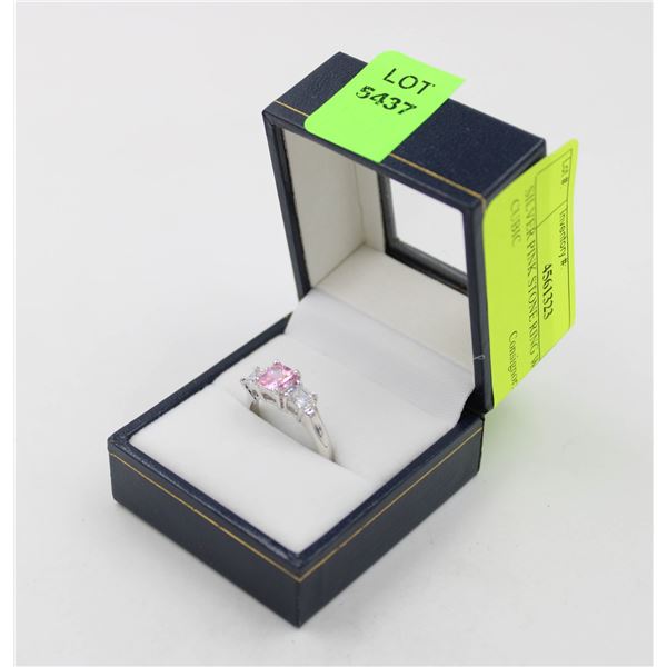 SILVER PINK STONE RING WITH CUBIC