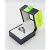 Image 1 : SILVER GREEN RING WITH BLACK STONES - SIZE 7 -