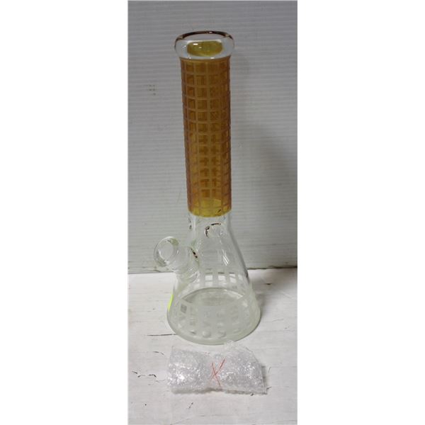 NEW 14" AMBER ETCHED GLASS BEAKER BONG