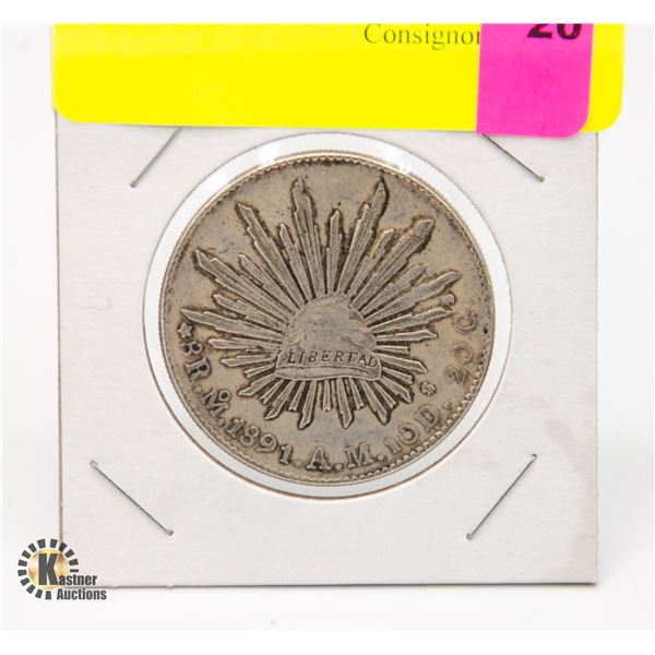 1891 SILVER MEXICAN DOLLAR