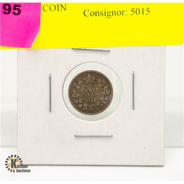 1911 SILVER CANADA 5 CENTS FISHSCALE COIN