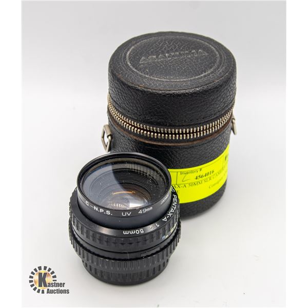 PENTAX-A 50MM SLR CAMERA LENS IN CASE